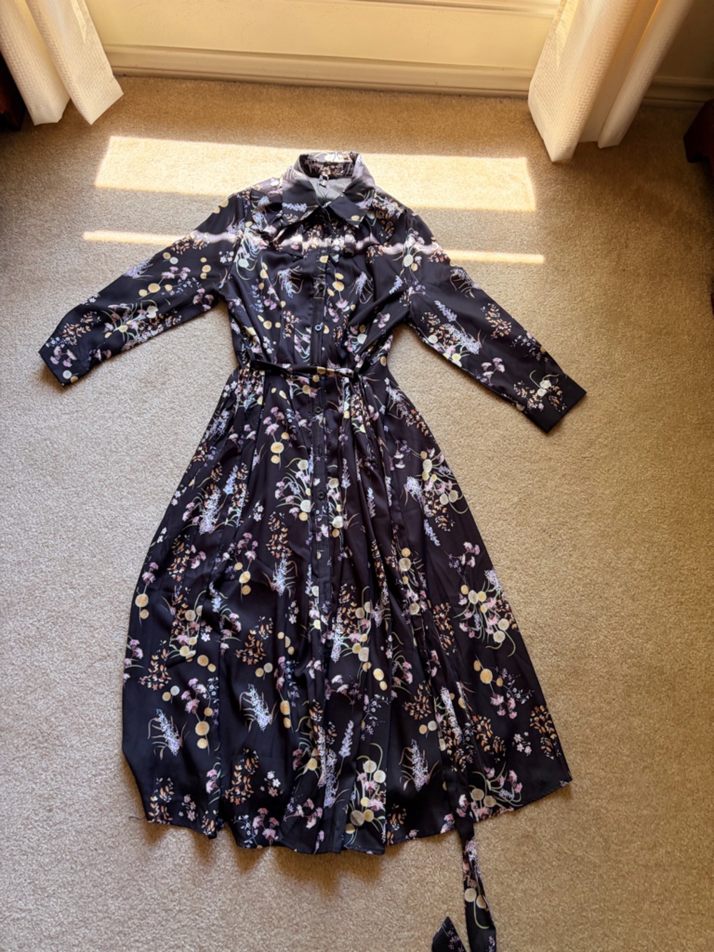 Black Floral Long Sleeve Maxi Dress